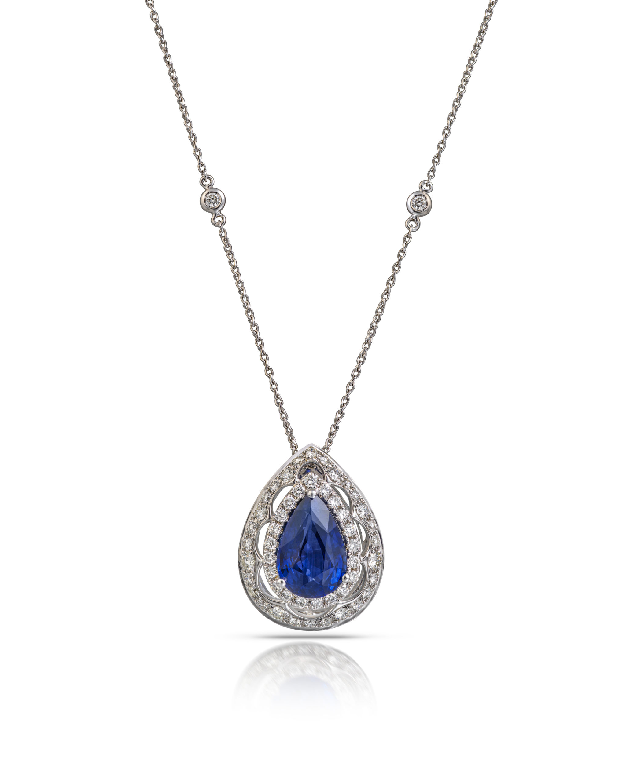 Pear shape Sapphire 4 carat+ Diamond Drop Pendant Flower & Maricar